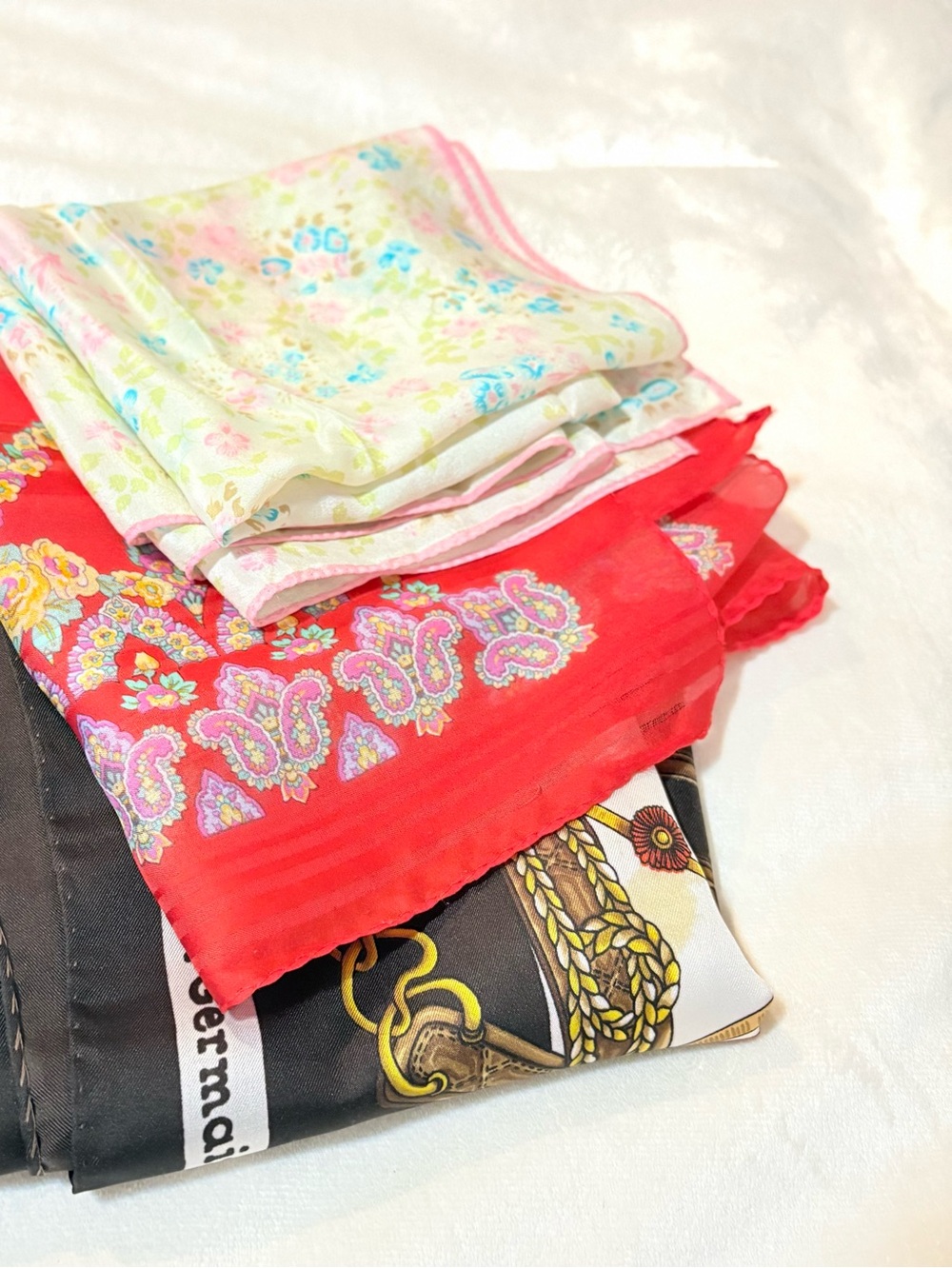 Vintage Scarf Lot of 3 J.S. Germain Sacha Silk JP Collections Floral Equestrian